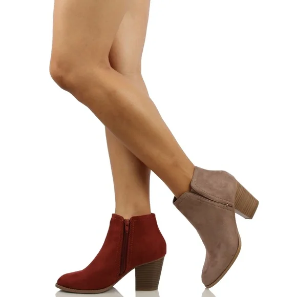 Piano Cement Faux Suede Stack Block Heel Ankle Boot - Picture 7 of 7